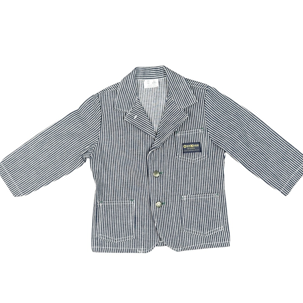 Vintage OshKosh B'Gosh Union Made Sanforized Chore Jacket Blue Stripe‎ 3 Reg USA